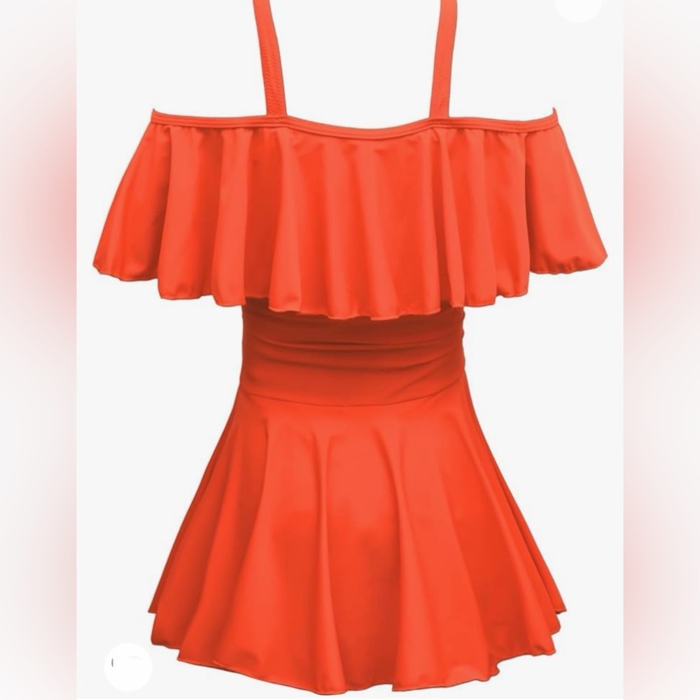 Cocopear women’s 1 piece off the shoulder flounce swimsuit Orange 2XL